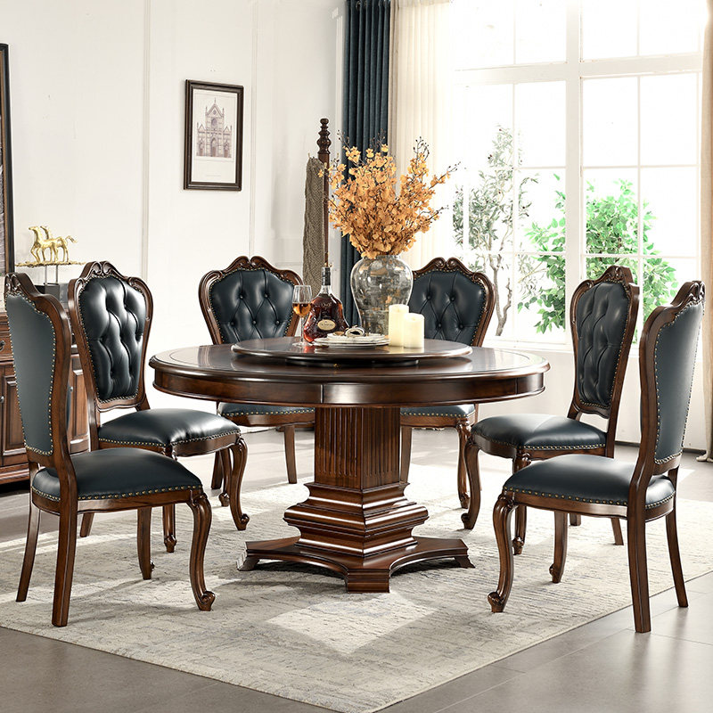 实木餐桌组合美式胡桃木圆形桌椅家用大户户型实木餐桌