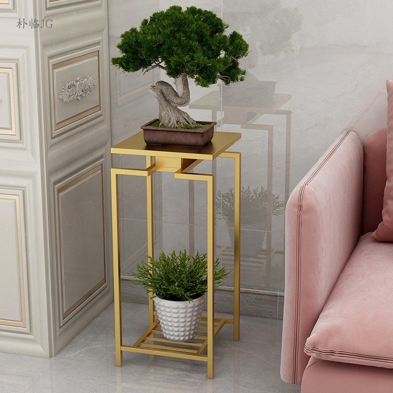 新中式花架花几现代客厅落地装饰组合花架简约铁艺置物架禅意花几