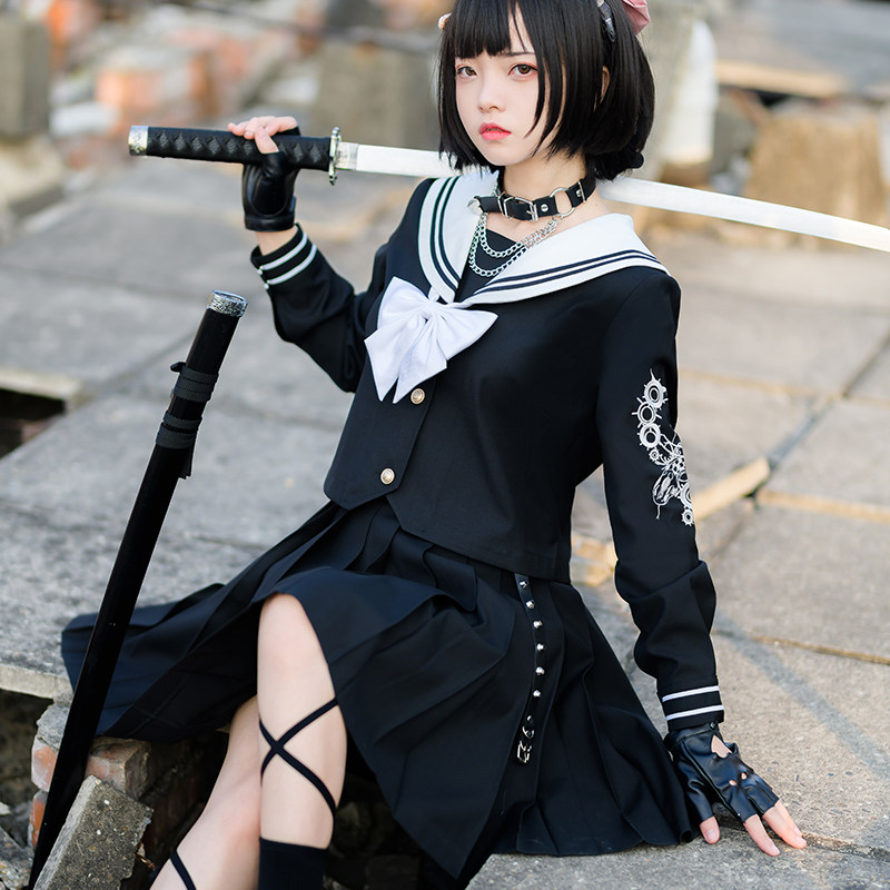嗜花少女不良套装水手海军羽毛校服日制制服学生校服