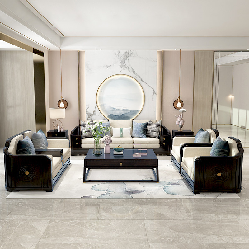 新中式客厅酒店家具样板房别墅抽屉储物轻奢禅意实木实木沙发