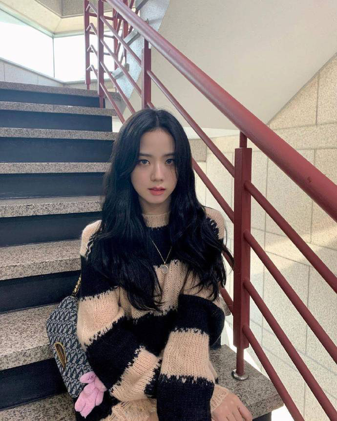 jisoo金智秀同款毛衣韩版慵懒条纹羊毛马海破洞毛衣