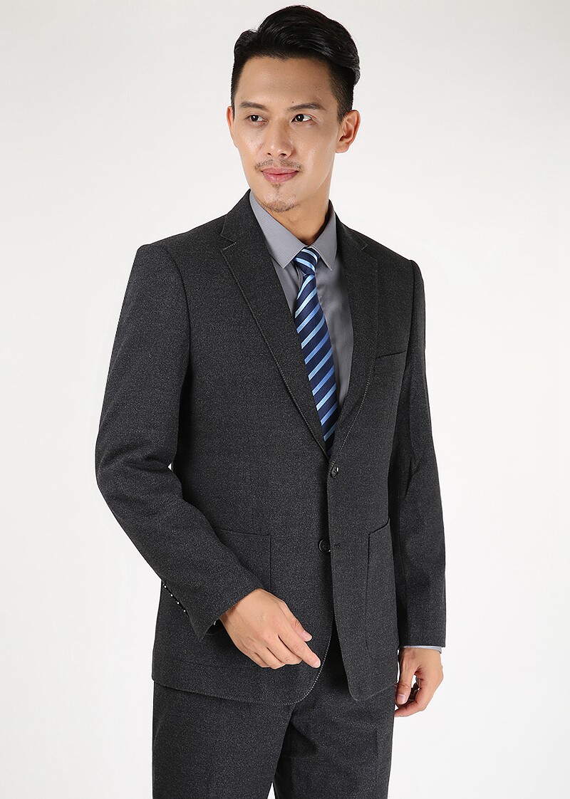 中年男士深麻灰色商务休闲西装套装40岁人50岁西服套装