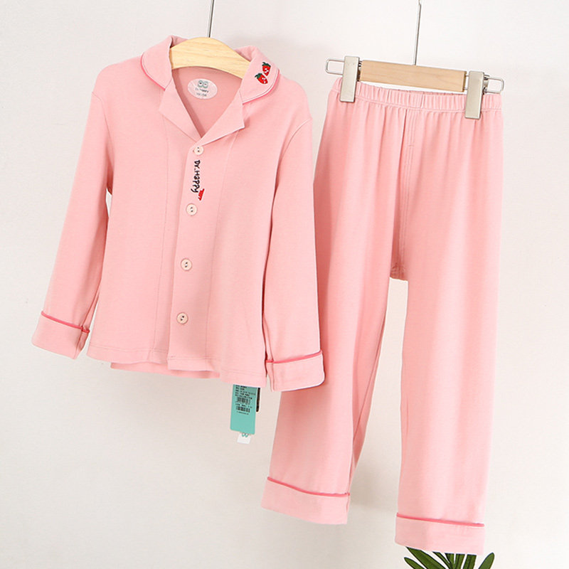 小博士儿童家居服套装纯棉女童前开长袖家居两件家居服套装