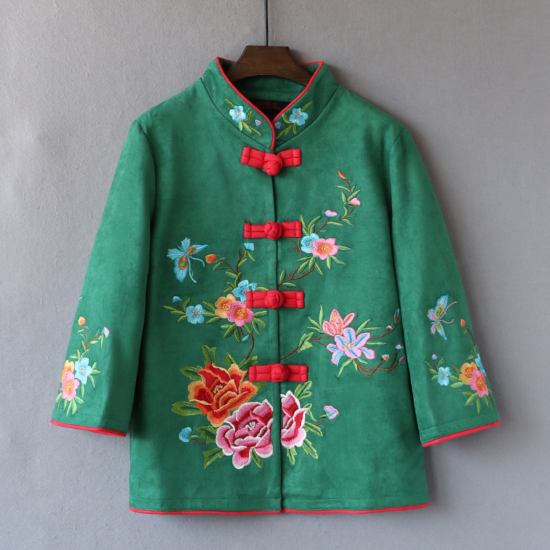 妈妈秋冬冬装中老年女装大码刺绣奶奶唐装外套中老年女装