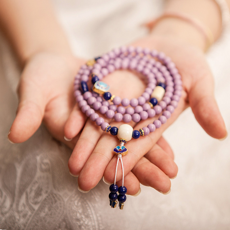 观照定制 天然云母石108颗佛珠手链 宫廷复古风高雅气质项链手串