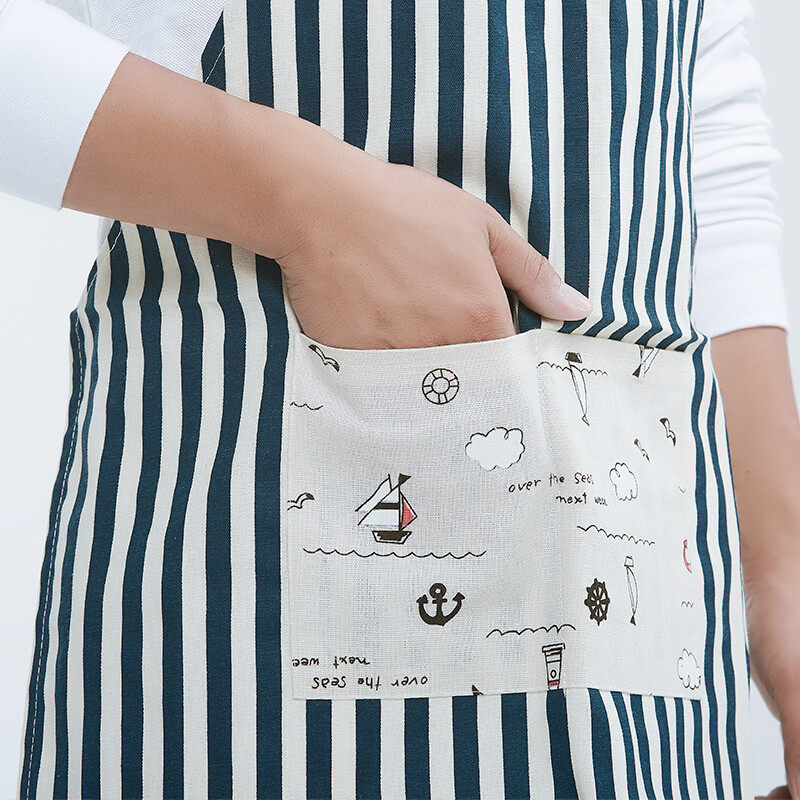 日本时尚围裙可爱厨房可擦手做饭工作服罩衣棉麻围裙