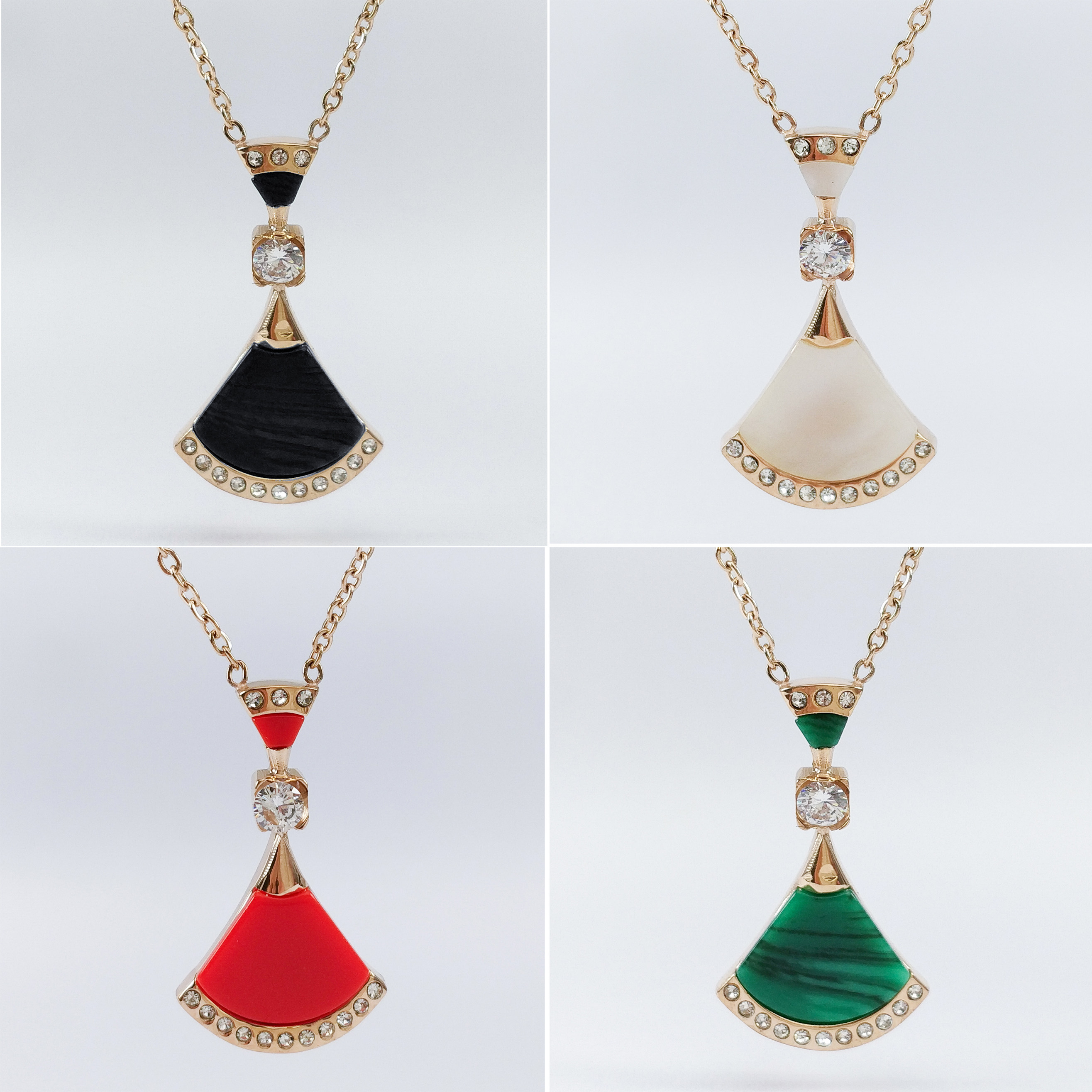 经典吊坠锁骨金锁骨玫瑰镶钻裙子气质扇形红黑项链