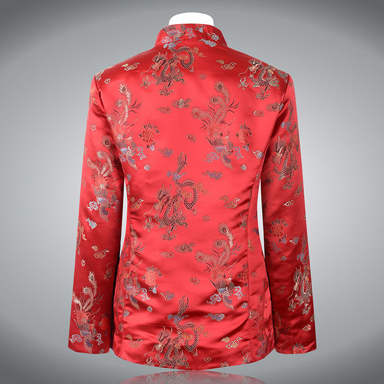 秋冬新款女士龙凤唐装中式盘扣立领丝绸绸缎上衣