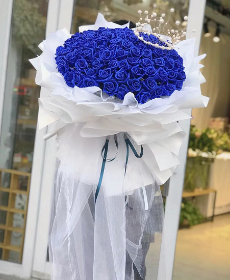 99朵蓝色妖姬花束同城配送33朵干花蓝玫瑰礼盒生日鲜花速递同城