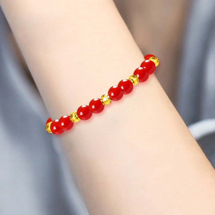 天然石榴石黄金转运手链女士玛瑙手串小金金珠手链