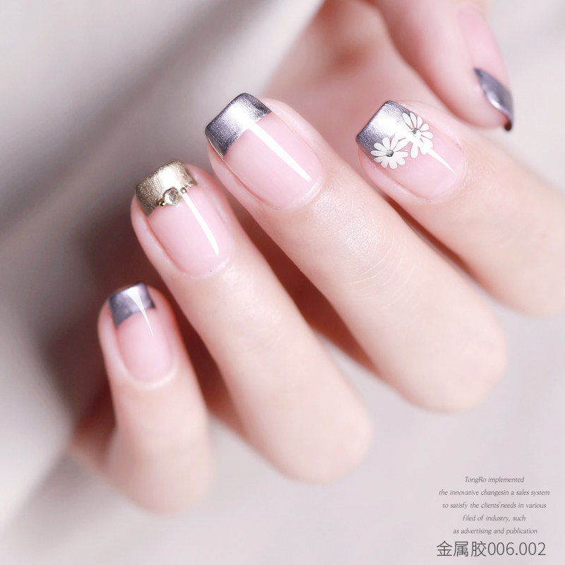 日系金属胶美甲金属色拉线钩边彩绘胶法式银镜面甲油胶2020年新款