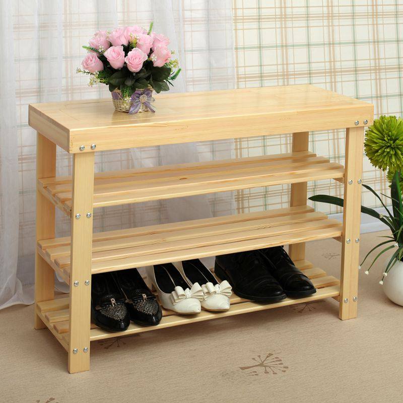 现货特价实木鞋架简易鞋架玄关换鞋凳现代简约鞋柜白色多层