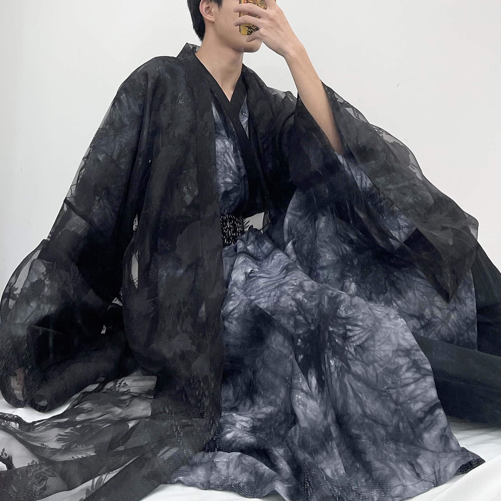 羽月司衣局临渊宋制褙长衫扎染原创日常汉服黑白汉服