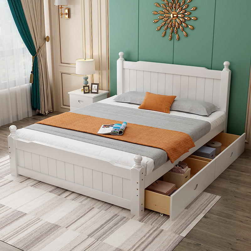 木床1.5米现代简约欧式双人床主卧大床实木床