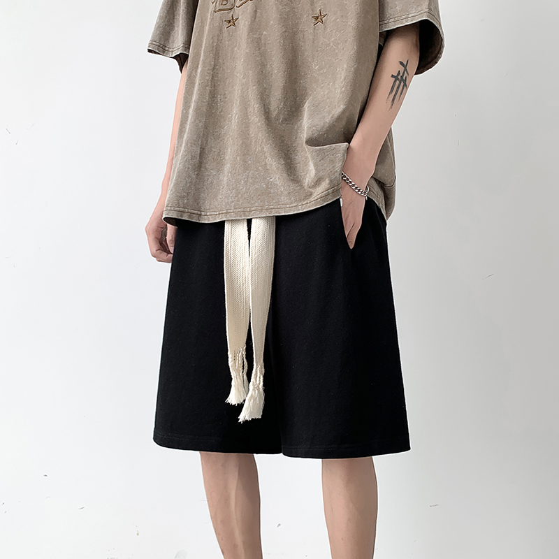 黑色短裤男夏季潮牌直筒运动中裤ins潮流宽松男生抽绳休闲五分裤