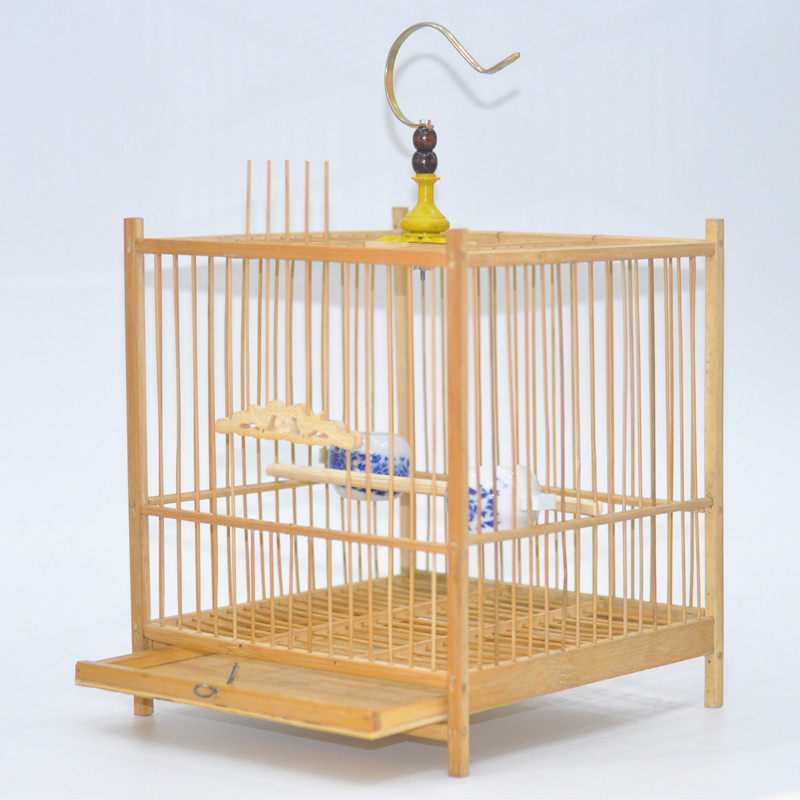 活底抽屉清仓竹制鸟笼子绣眼方笼黄豆鸟蜡嘴玉鸟大型鸟笼自制方笼