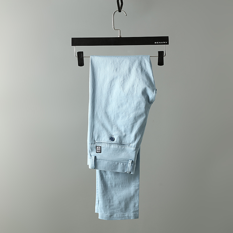 国内剪标男装 春夏时尚简约中腰直筒中青年浅蓝色商务休闲长裤