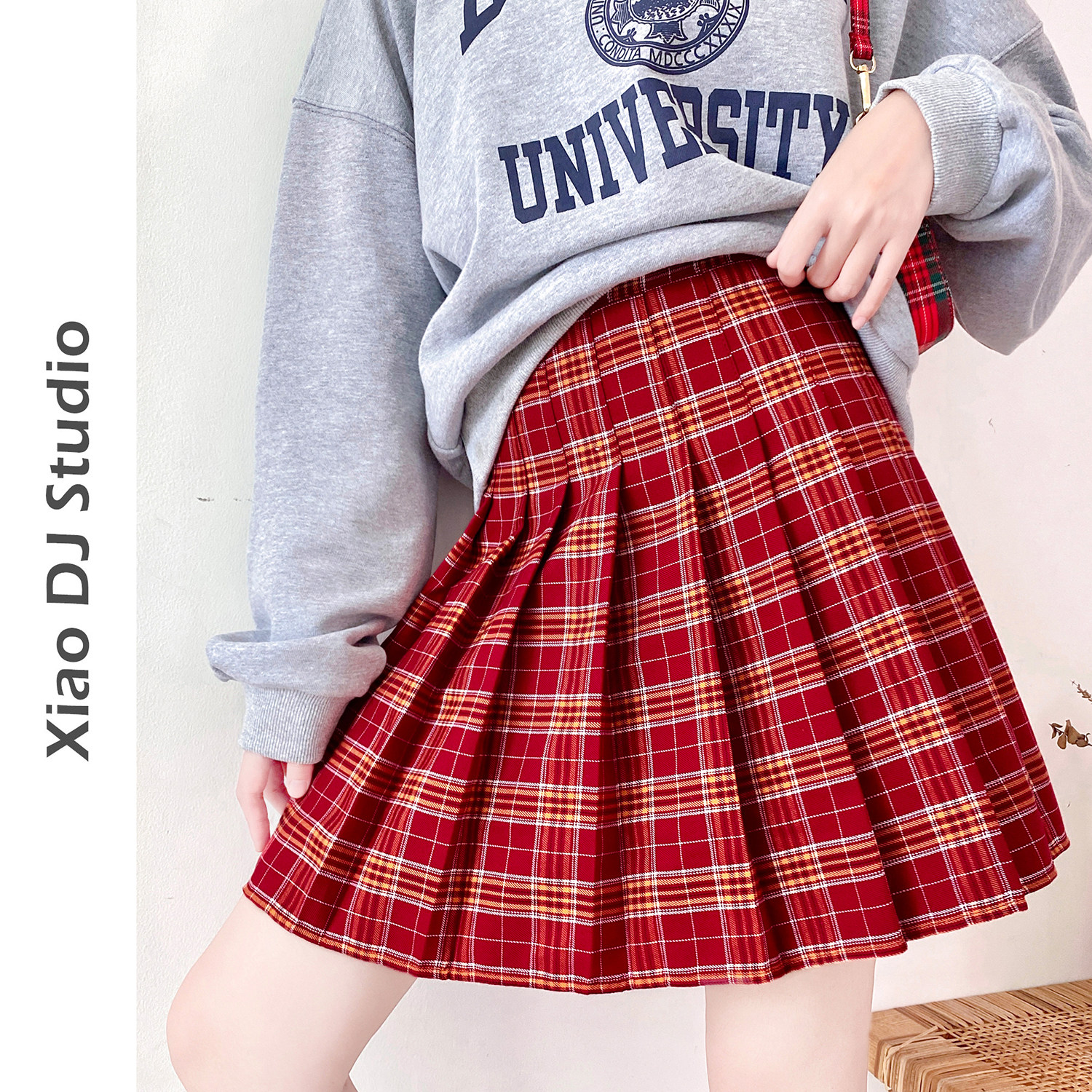 字显半身格子红色格裙加长两种高腰春秋百褶裙半身裙