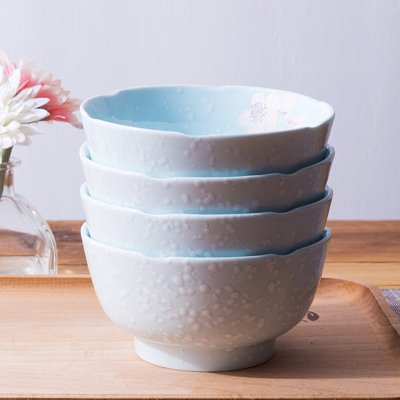 雅诚德日式陶瓷饭碗雪花釉下彩吃饭碗创意荷叶碗家用陶瓷碗餐具