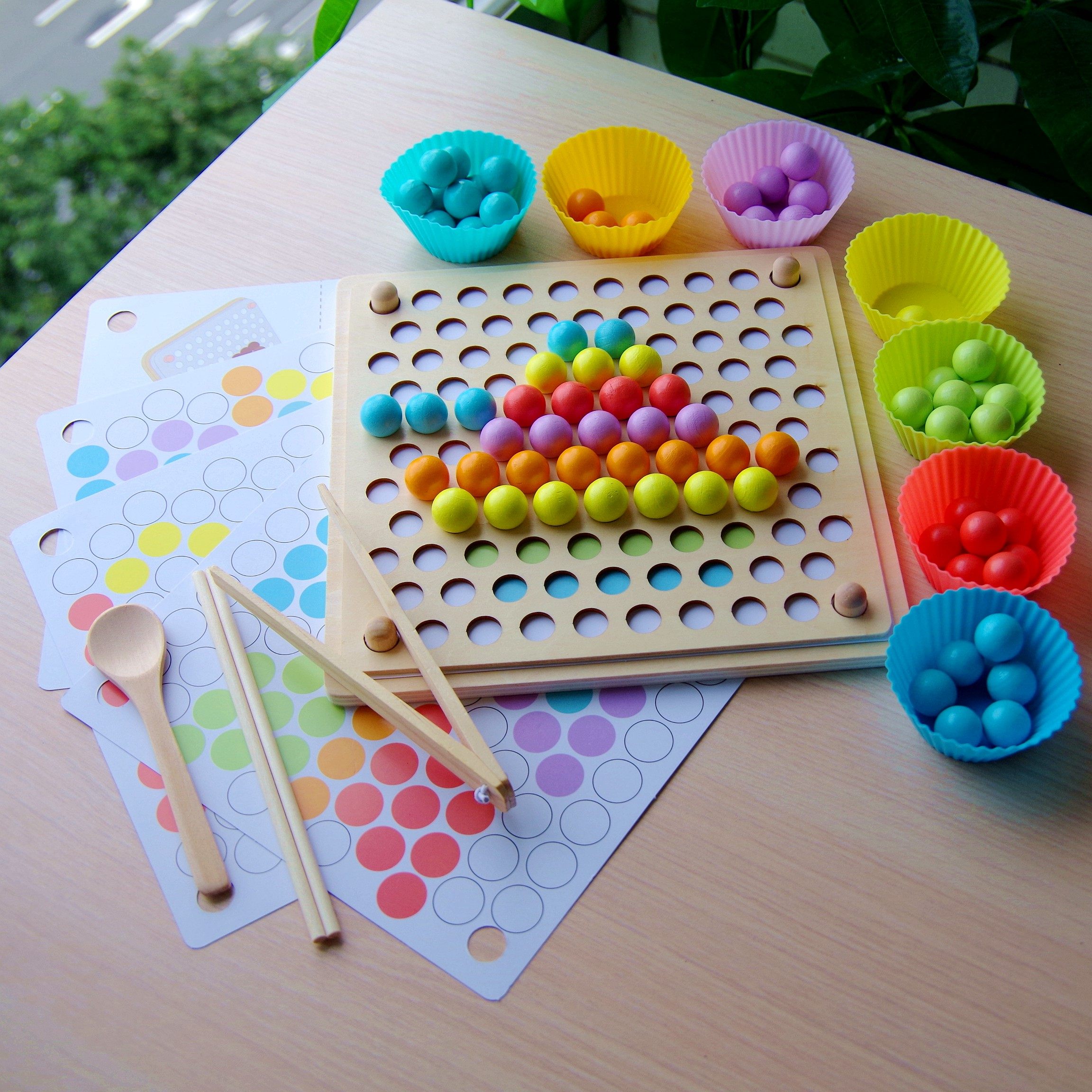 蒙氏教具专注注力训练儿童益智类玩具珠子筷子建构