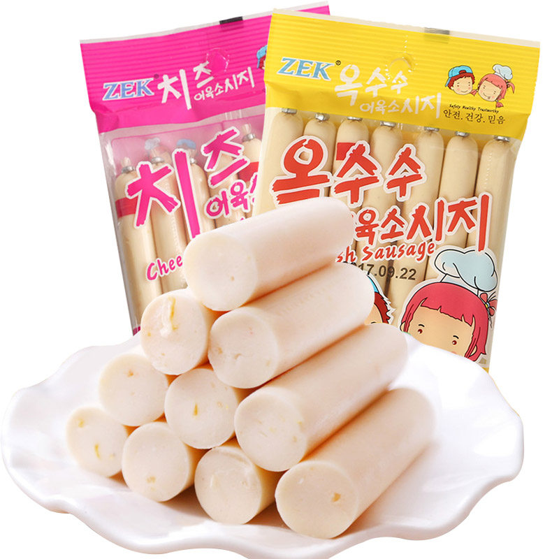 韩国进口zek鳕鱼肠芝士味玉米味105g儿童零食即食香肠火腿肠鱼肠