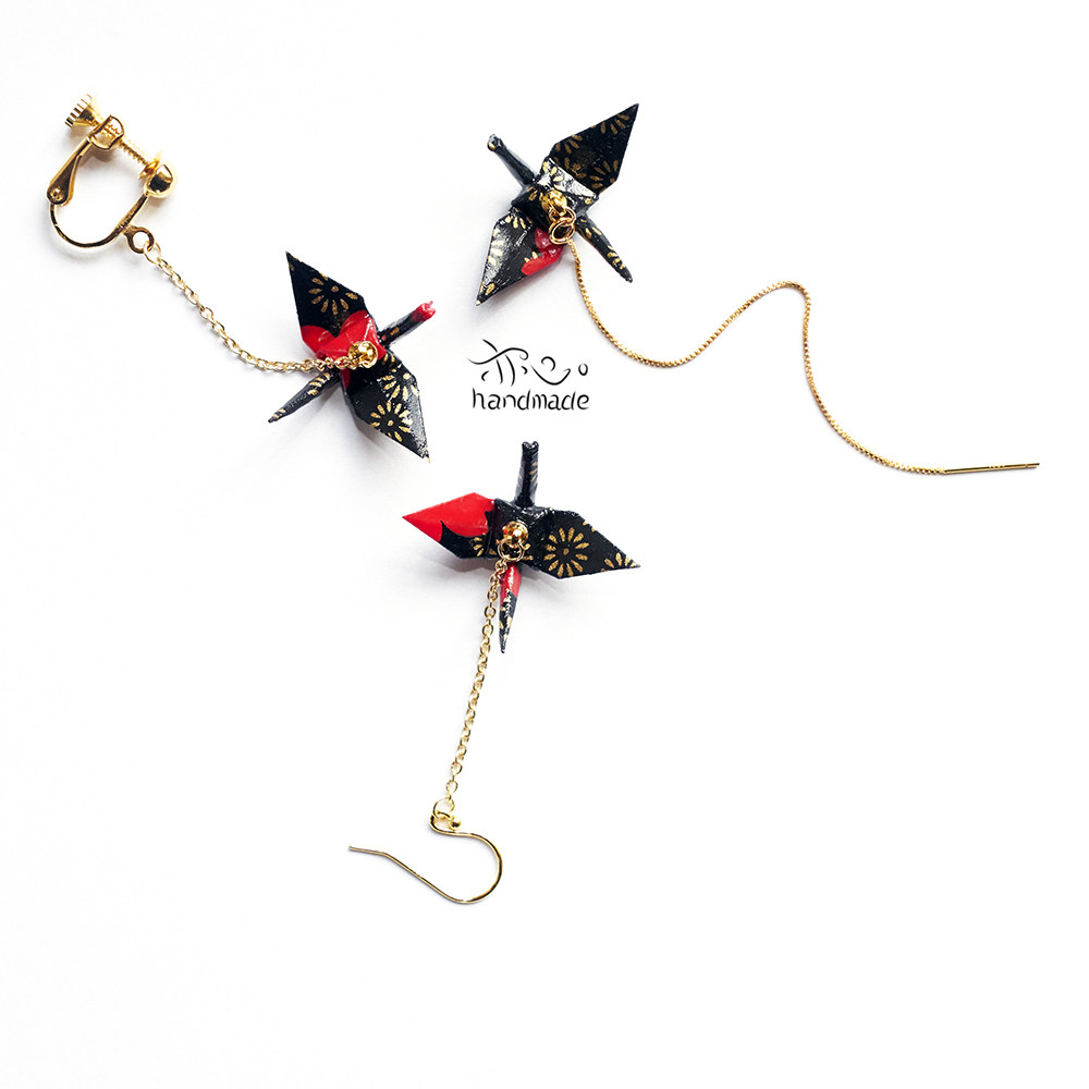 林肯先生亦心原创设计和风日式千纸鹤手工折纸耳环