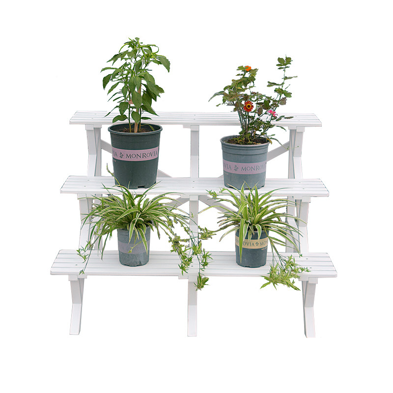 白色实木花架阶梯式多层阳台花盆盆架户外庭院花架