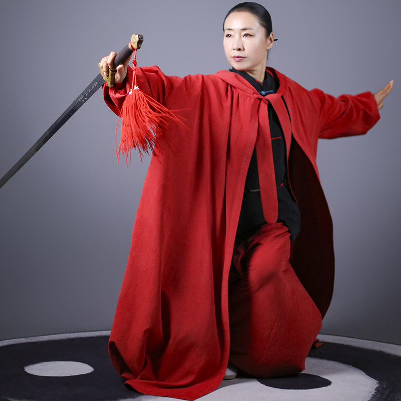 马蕾太极春秋2022新款大红红色磨砂太极表演披风太极服