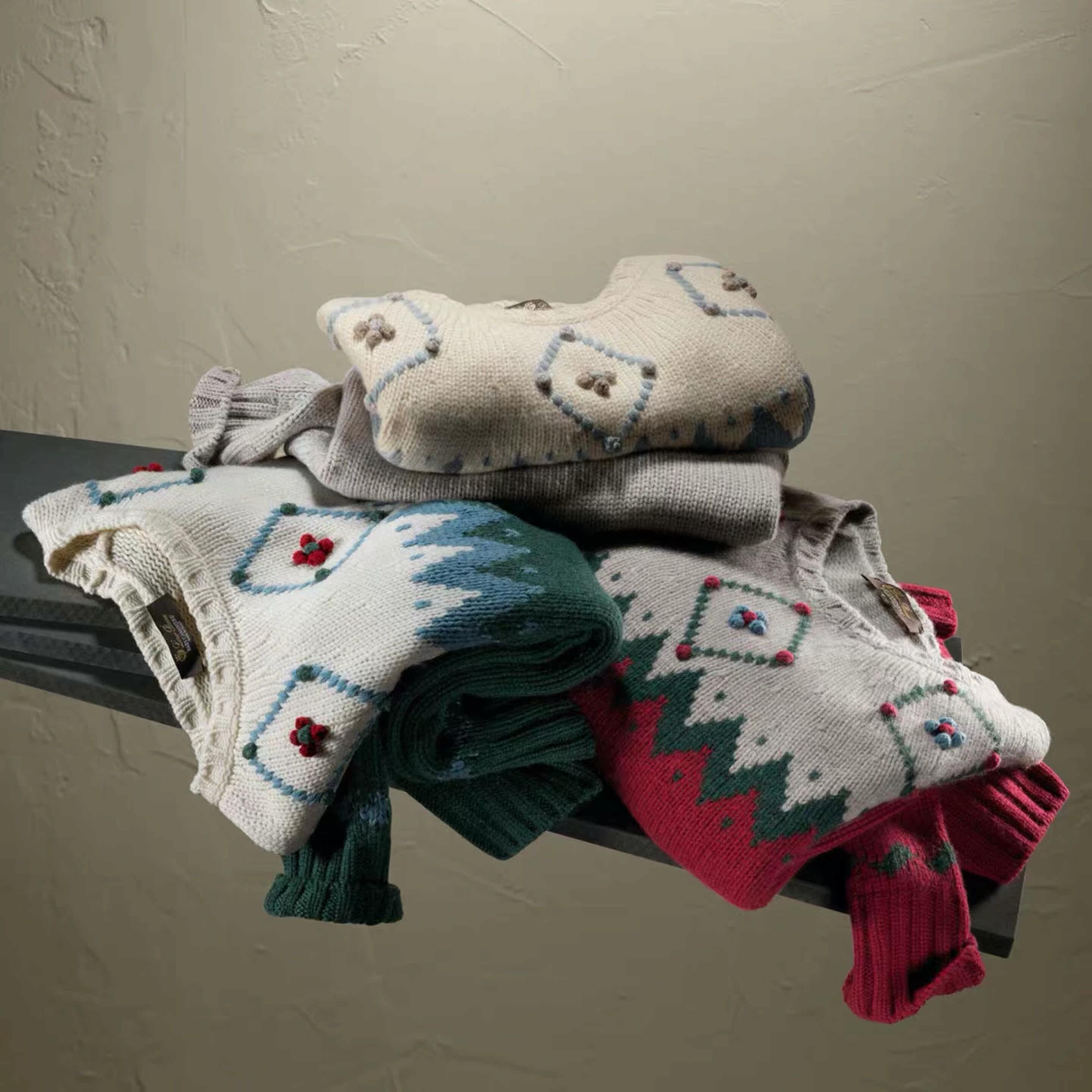 超超gui上万复古手工英国费尔圣诞羊绒提花毛针织衫