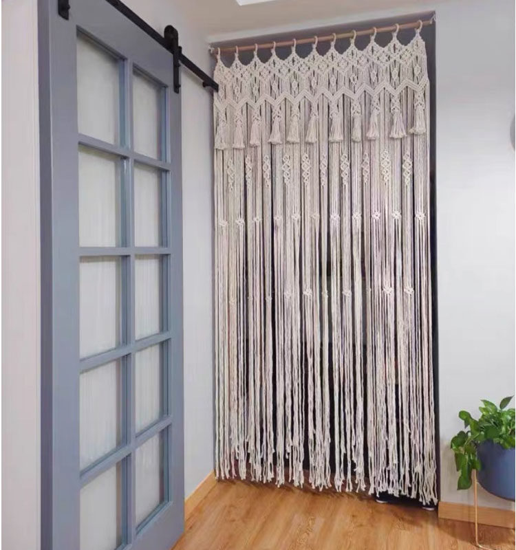 北欧欧风手工编织推拉窗帘棉绳门帘简约纯色挂毯