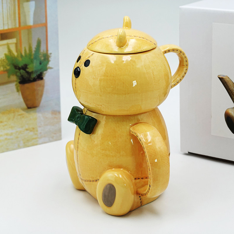 deardali日式布偶小熊布纹公仔造型水壶卡通马克茶壶