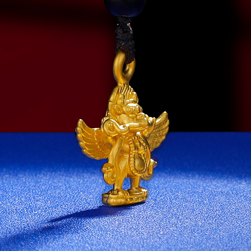 大鹏24k黄金金翅鸟足金展翅密宗挂件护法法神项坠