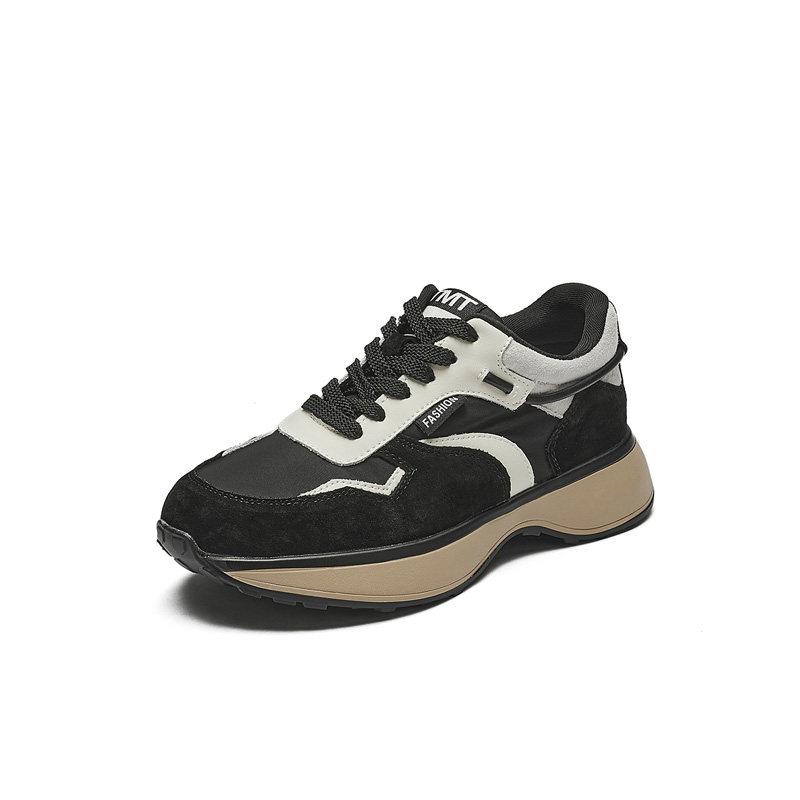 美其真皮小蛮腰阿甘老爹鞋女2021冬季新款厚底时尚休闲鞋