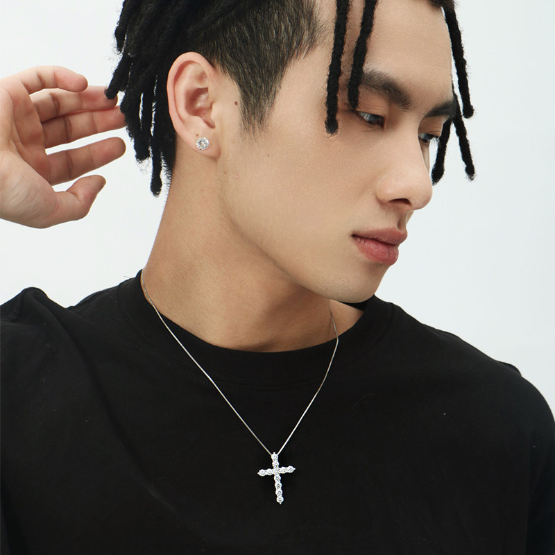 street马思唯同锆石镶嵌十字架纯银项链锁骨嘻哈项链