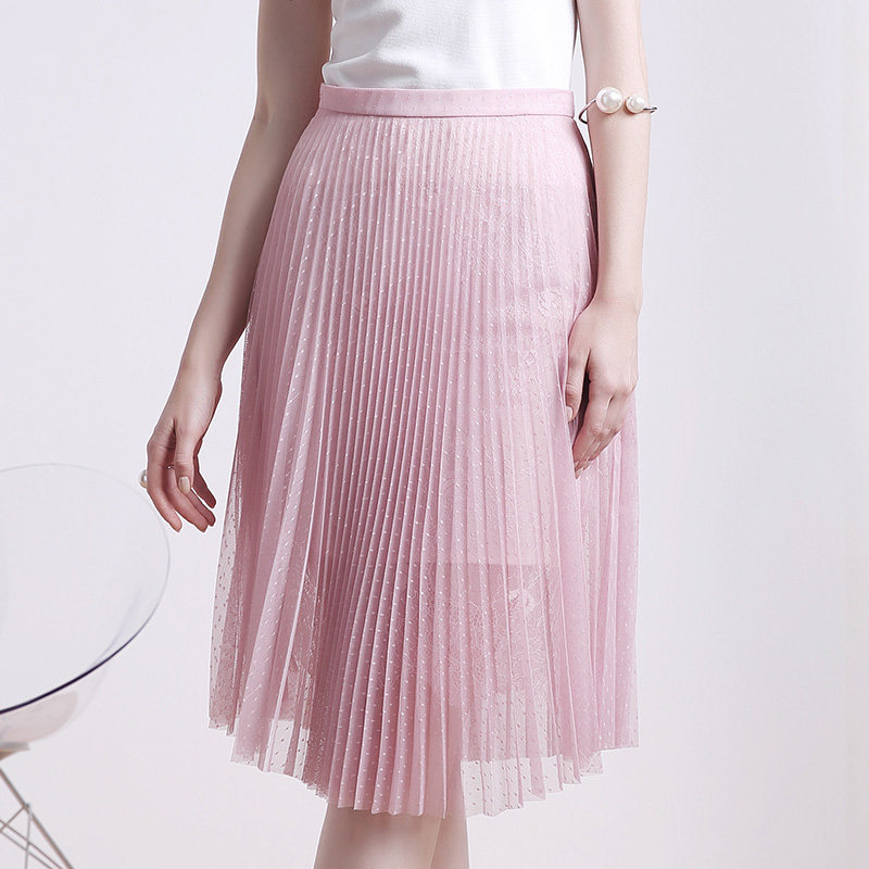 女裙honb红贝缇夏装新款纯色简约优雅中长百褶裙半身裙