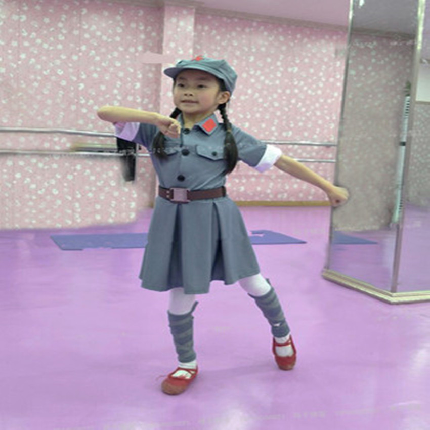 儿童小红军演出服装男女忆闪闪的红星舞蹈合唱表演服弹力军装