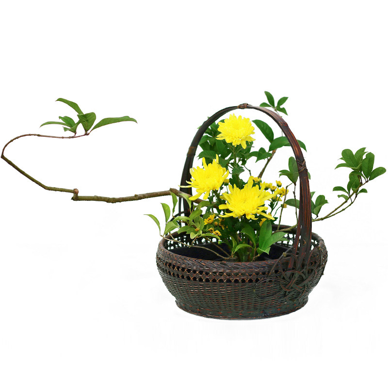 中华花艺花篮竹篮插花器皿竹筒隆盛中式宫灯花篮