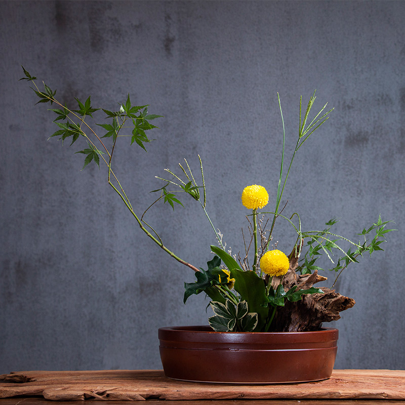 插花日式小原剑山源流巢小莲蓬仿柴器插中式花盆