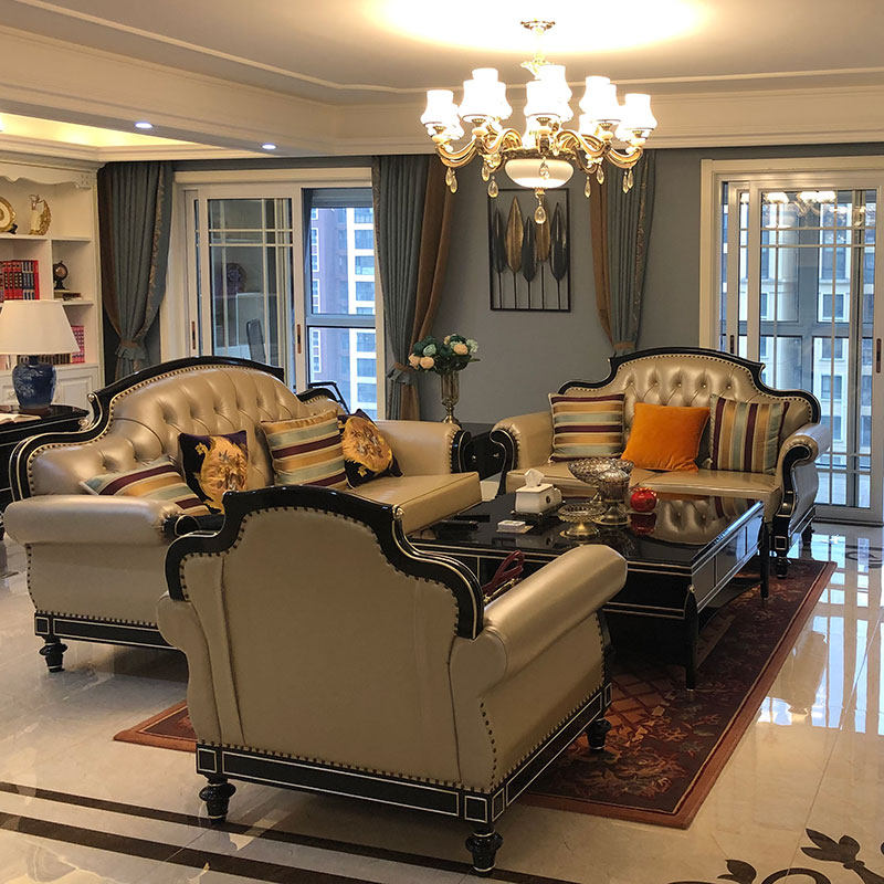 简欧轻奢真皮沙发欧式欧式美美式客厅组合实木木头皮艺沙发