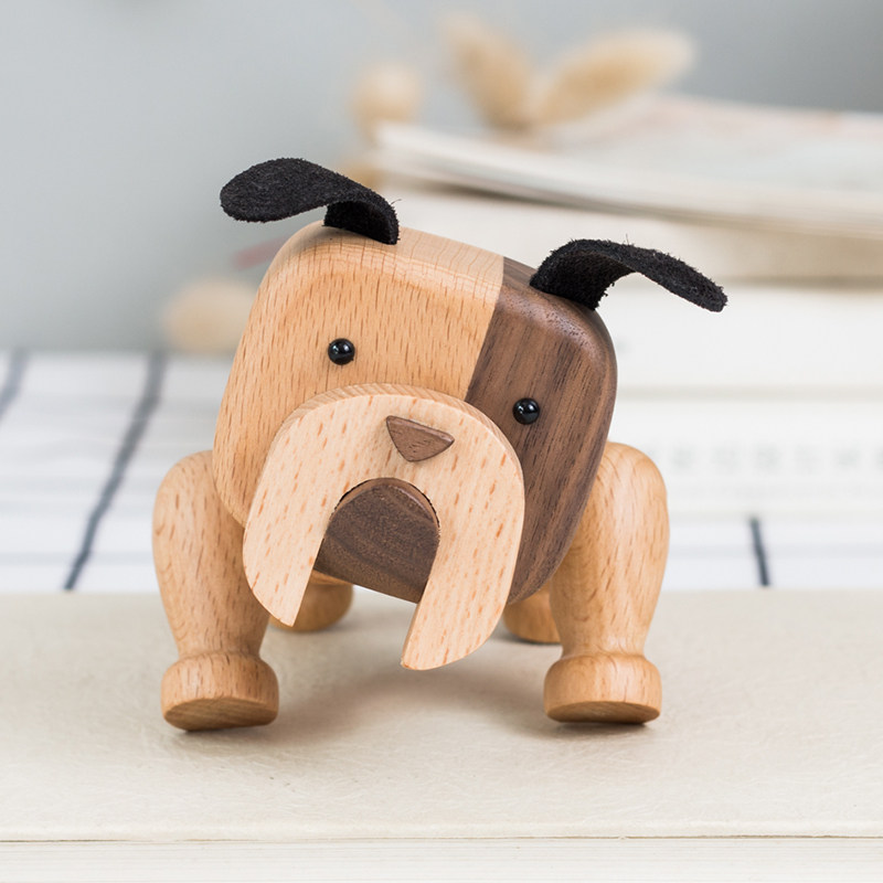 八哥法斗木头狗狗儿童木玩玩具仿真动物摆件仿真