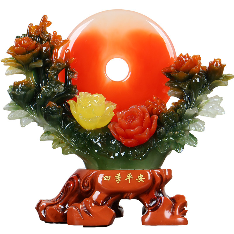 四季平安牡丹花平安扣摆件结婚乔迁新居礼品玄光摆件
