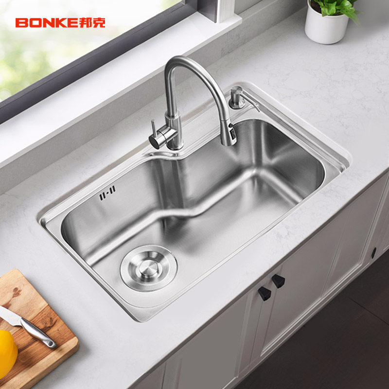 邦克不锈钢水槽单槽台下加厚洗碗池小单家用厨房水槽套餐