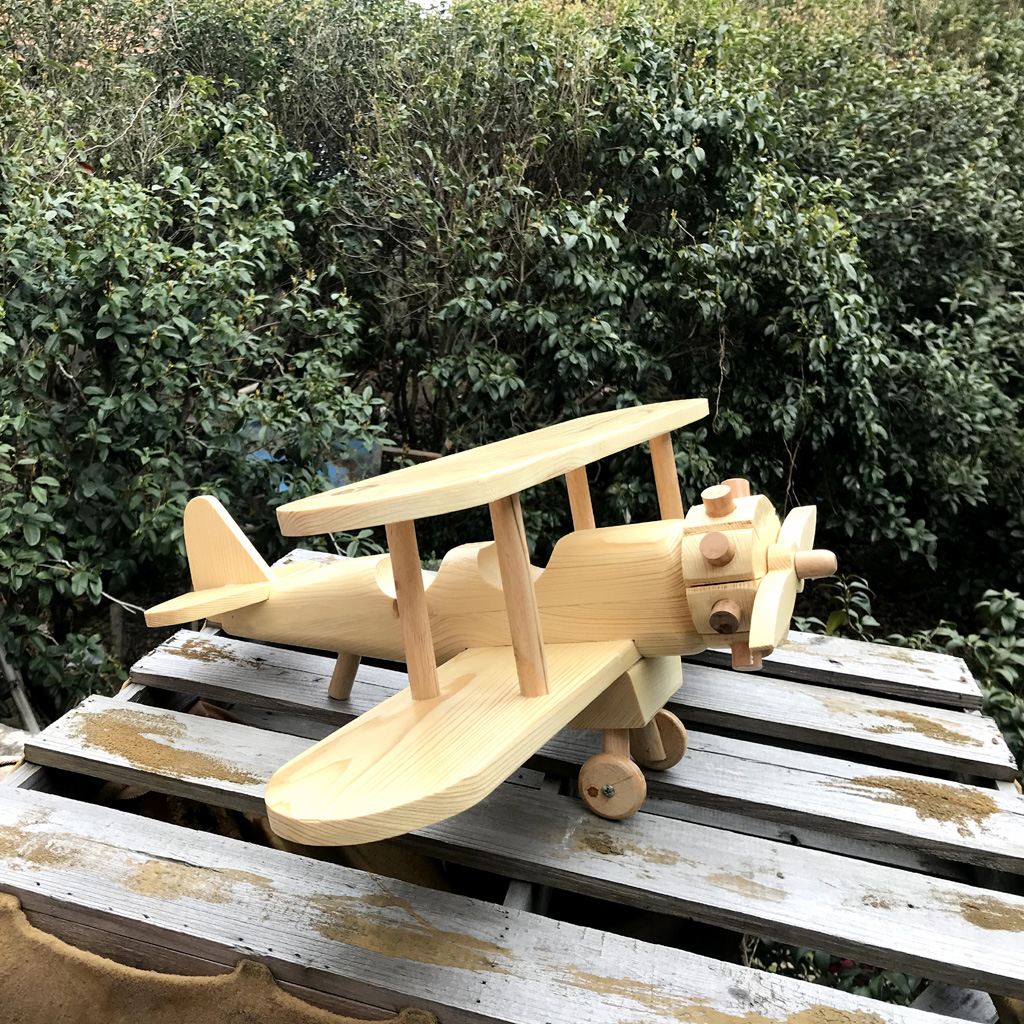 易居实木飞机木质模型手工复古双翼机摆件装饰飞机模型