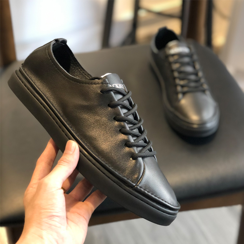 男鞋秋季2021年新款百搭透气软面真皮小白鞋男黑色板鞋休闲皮鞋潮
