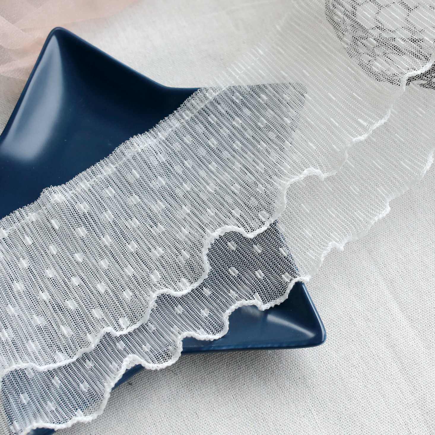 压褶花边辅料11cm圆点点网纱牙褶皱蕾丝丝边花边