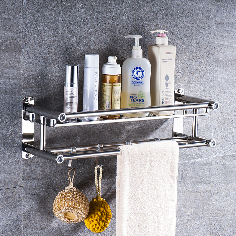 卫生间浴室置物架厕所壁挂墙上洗澡洗手间收纳免打孔洗漱台毛巾架