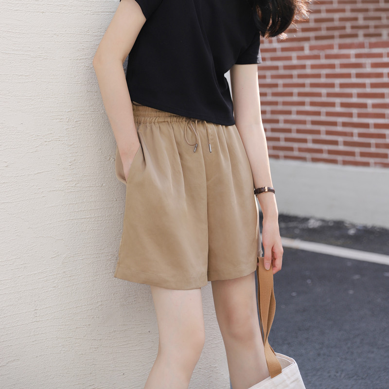 卡其色短裤女夏薄款运动休闲裤天丝莱赛赛尔垂感休闲裤
