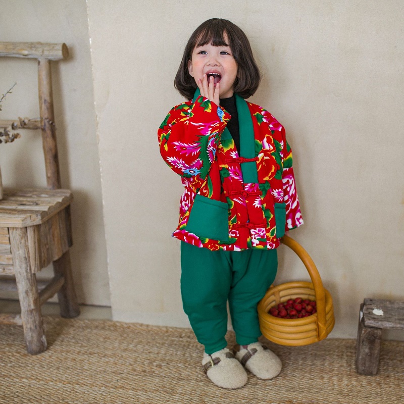 东北大花布衣服婴儿手工棉服儿童过年喜庆冬装纯棉花棉袄套装洋气
