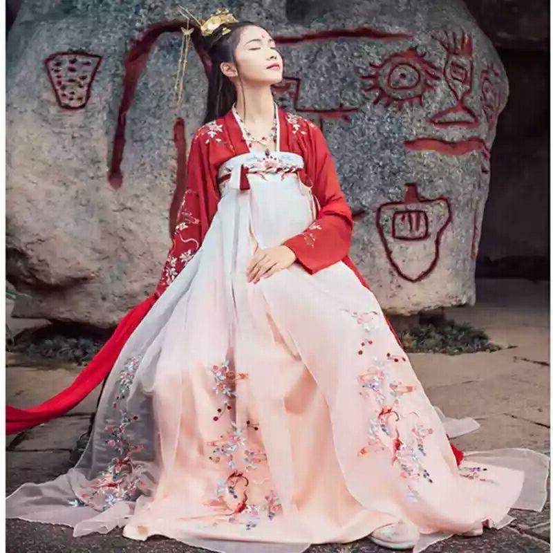 汉服女锦鲤绣花古风唐制齐胸襦裙高腰秋冬传统汉服