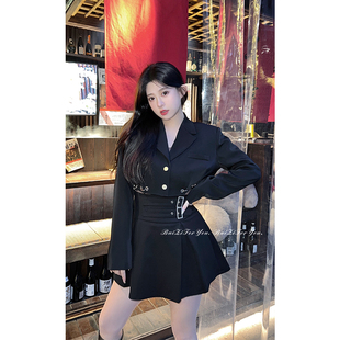 周白子for you2022年春季 新款 女百褶半身裙微胖黑色高腰a字显瘦